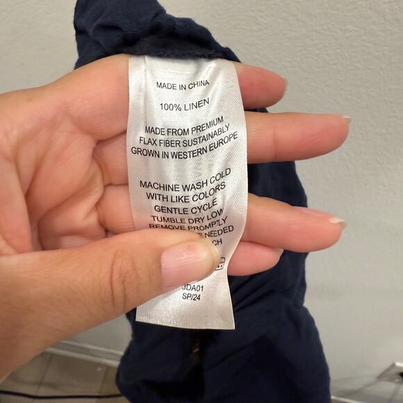 NWT Quince Women’s Large Navy Linen Pants Lightweight Summer Minimalist - Picture 8 of 9